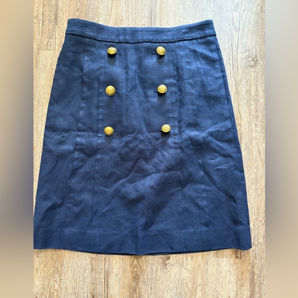 J. Crew Dark Blue Skirt with Gold Buttons - Picture 2 of 4